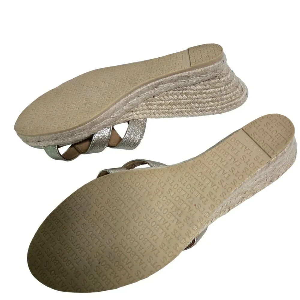Talbots Gold Espardrille Wedge Slide Sandals Size 9M